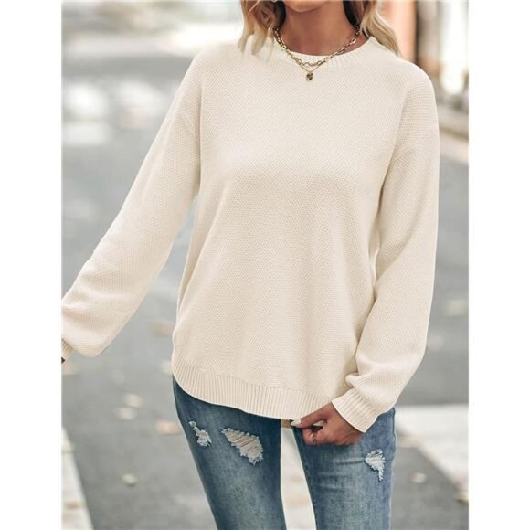 Women's Fall Long Balloon Sleeve Crew Neck Sweater: Soft Waffle Knit - Picture 2 of 7